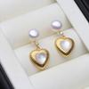 Genuine Fresh water Stud Earrings with Pearls Woman,Natural Heart Pearl Earrings Jewelry Wife Mother Birthday Gift White Black