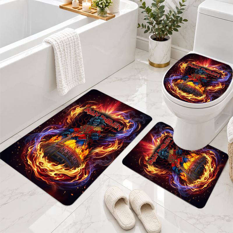 3Pcs Flannel Toilet Mat Set Iron Maiden Bathroom Rug Non Slip Bath Carpet Home Decor