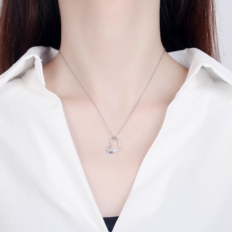 S925 Loving Heart In Sterling Silver Pendant Korean Style Stylish Simple and Versatile Silver Accessories