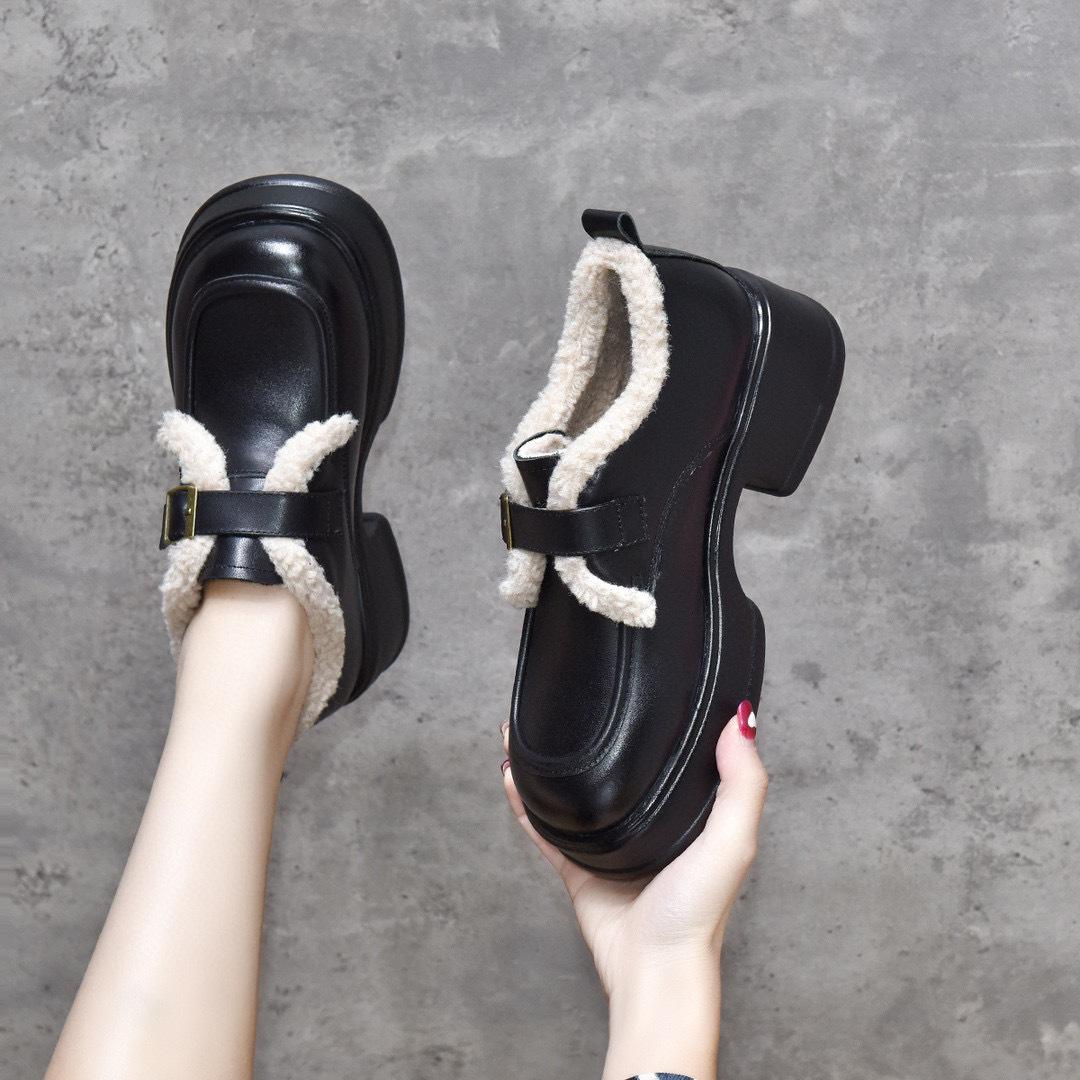 

Кожаные туфли Туфли на толстой подошве Мокасины на каблуке-бублике 38 чёрный