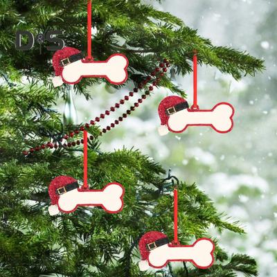 Weihnachtsknochen-Anhänger, DIY-Dekoration, Knochen mit Weihnachtsmütze, Feiertagsknochen-förmiges Andenken für Hunde, Weihnachtsbaum-Dekoration