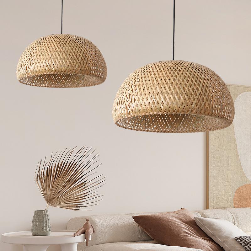 Bamboo Pendant Lamp Chandelier Cover Rattan Lampshade Vintage Light Seagrass Boho Pendant Basket Drum Shade Small Bedroom