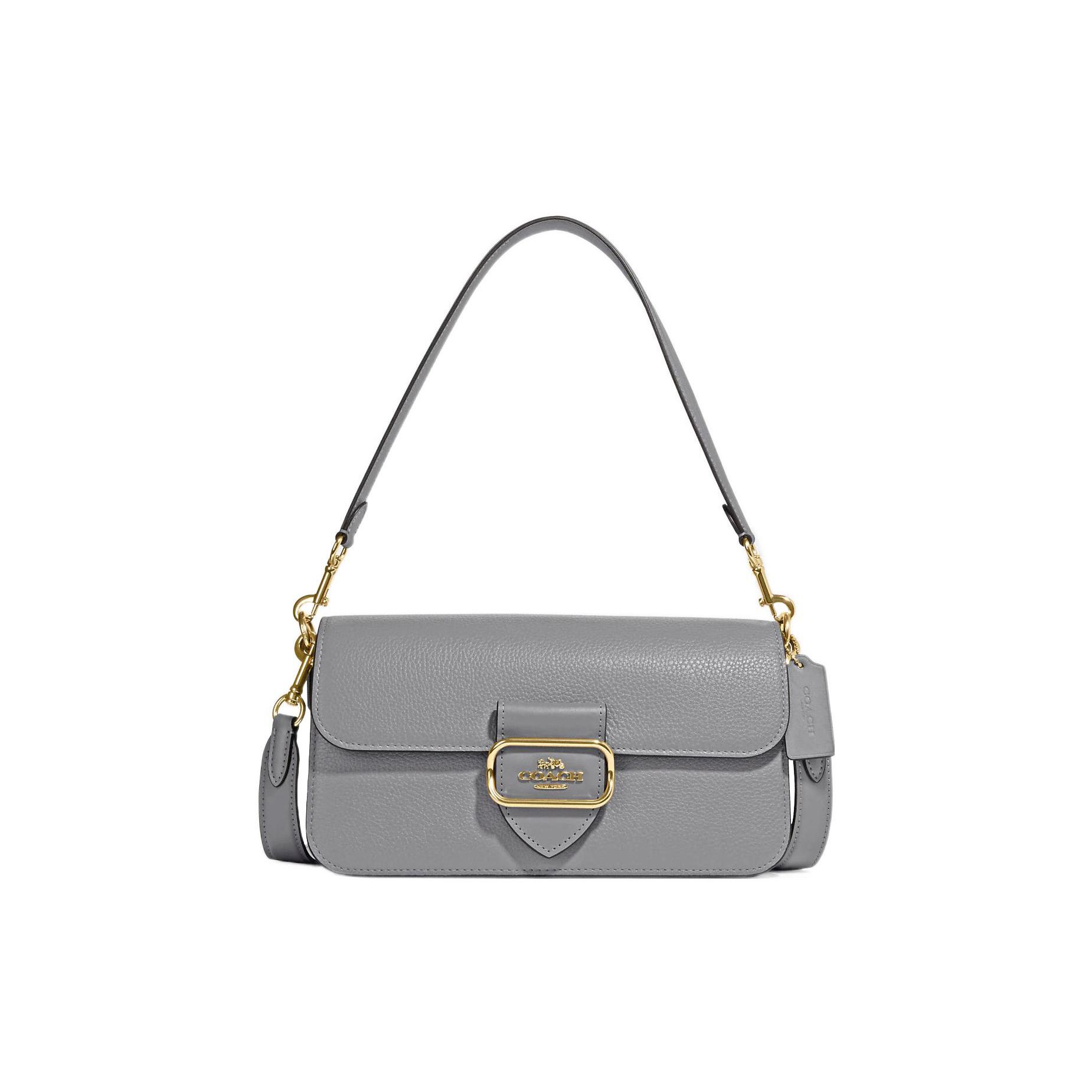 Coach Morgan 27 Flap Closure Pebbled Leather Smooth Leather Suede Crossbody Bag Women bags Gray CF315-IMGRT Basic Set (Bag+Dust Bag)