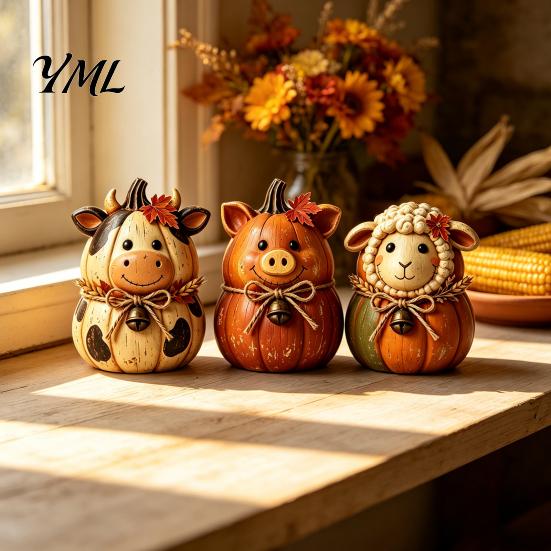 Indoor Autumn Room Decorations 3PCS Rustic Harvest Wooden Ornaments, Animal Designs Retro Farmhouse Fall Home Accents Distressed Crafts, Decorative