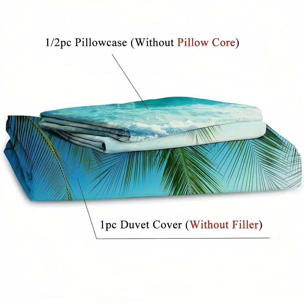 Ocean Palm Tree Coconut Tree Print Duvet Cover Summer Beach Hawaiian Tropical Style Quilt Cover Soft Comfortable Bedding Cover