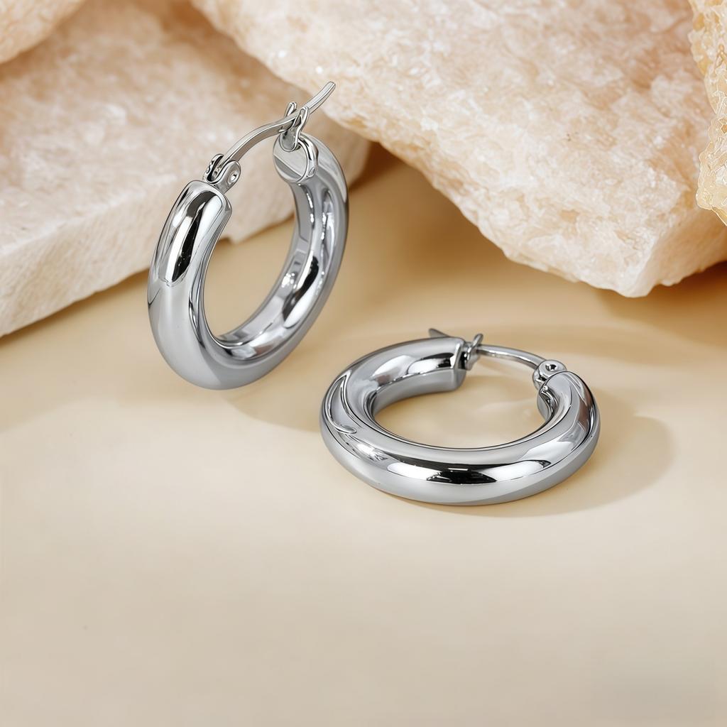 1 Pair Stylish Exquisite Circular Geometric 304 Stainless Steel C Shaped Hoop Earrings For Women Men Jewelry Gift