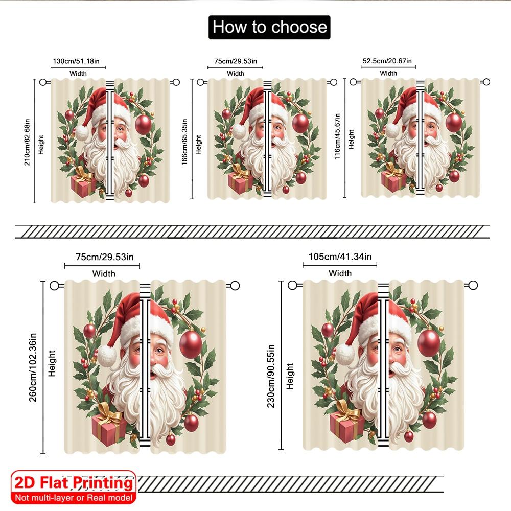2pcs 2D Flat Printing Christmas Drapes Christmas Santa Claus Holly Ornaments 100% Polyester Fabric Without Electricity Party