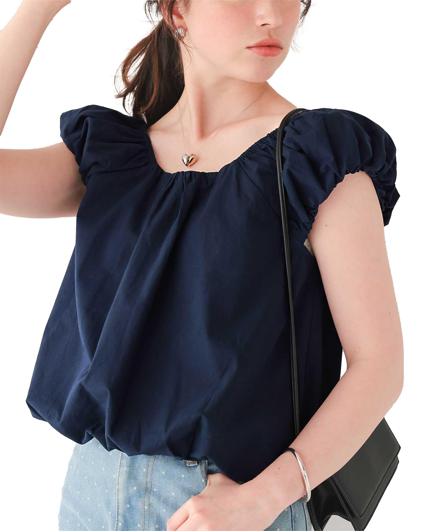 

Titibait Cropped Balloon Silhouette Top AFXP4341 Medium Navy Women s