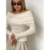 Spring and Autumn Off Shoulder Knitted Shirt Sexy Slimming Solid Color Long Sleeve Women's T-shirts