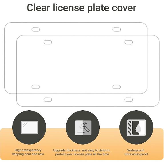 License Plate Covers, 2 Pack Clear Flat License Plate Cover, Unbreakable Novelty Front Rear Car Tag Frame Protector with Anti-Theft Screws, Chrome