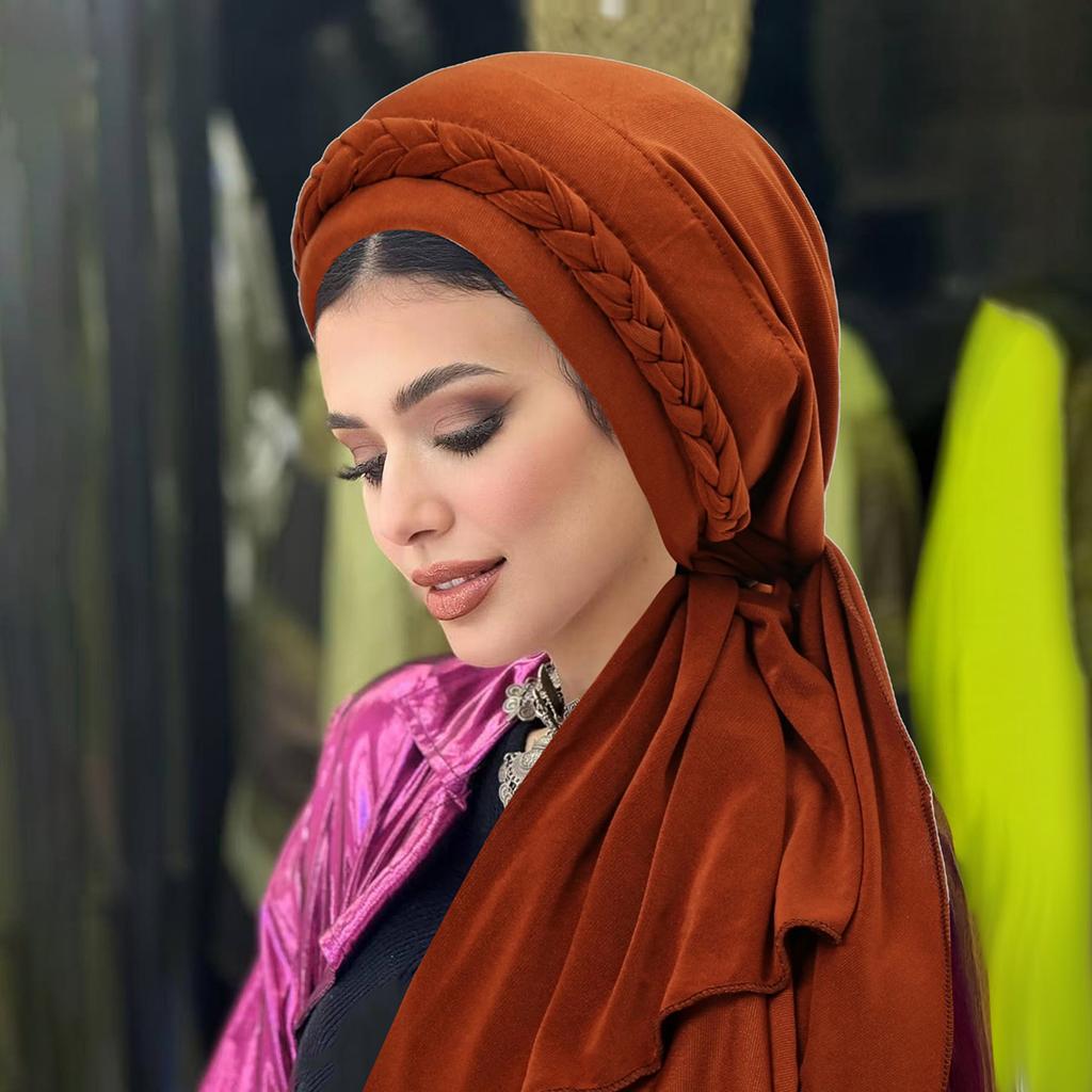 Jednokolorowe muzułmańskie hidżaby Damska chusta na głowę Turban Kapelusz Warkoczowy design Nakrycie głowy Modny dodatek Damska opaska na włosy Czapka