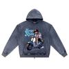 DTG print Knitted Denim Zip-Up Hoodie Scooter Graphic Brother Print Zipper Hoodies  