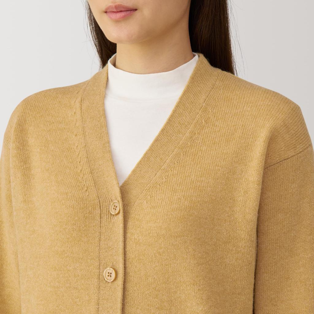 MUJI Washable Wool Size BA1P5A4A Women's Mid-Gauge V-Neck Cardigan, Yellow, XS,