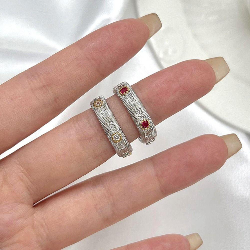 

Retro Open Finger Ring Fashion Gemstone Ring Elegant Italian Brushed Ring Women 05