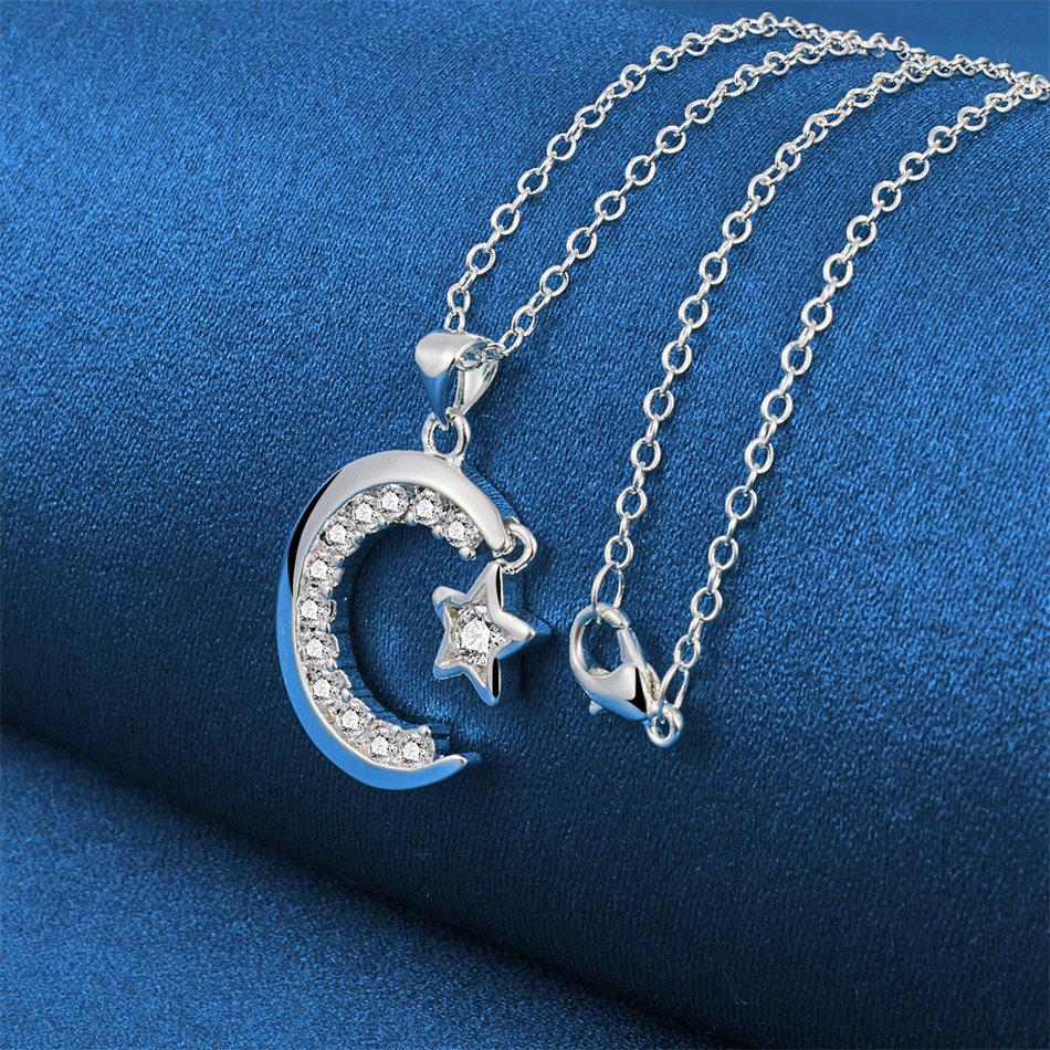 925 sterling silver 16-30 inch exquisite moon star zircon pendant necklace for women's fashionable wedding accessories