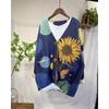 DIMANAF 2023 Neue Herbst Plus Größe Pullover Strickjacke Oversize Frauen Muster Floral Cartoon Druck Pullover Stricken Lose Pullover