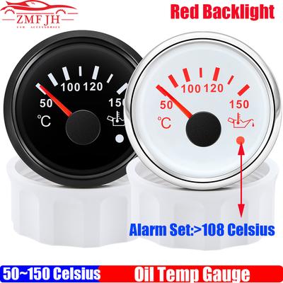 Red LED 2" 52mm Oil Temperature Gauge with Flashing Alarm 50~150℃ Oil Temp Meter Sensor Automobile Marine Boat 12V24V Ized