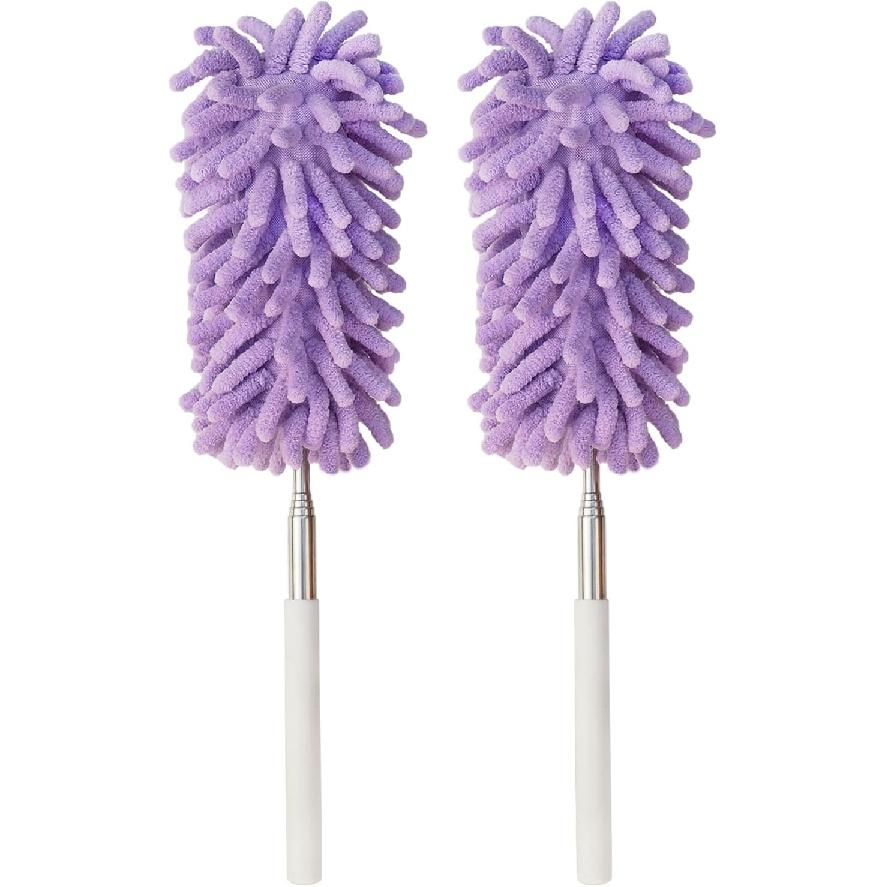 2Pcs Mini Duster for Cleaning, Microfiber Duster with Extendable Pole, Washable Small Duster, Cleaning Tools for Office, Car Interior, Window,