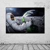 Astronaut Drinks Beer on The Moon While Watching The Earth Being Destroyed Canvas Painting Posters Prints Living Room Wall Art Pictures
