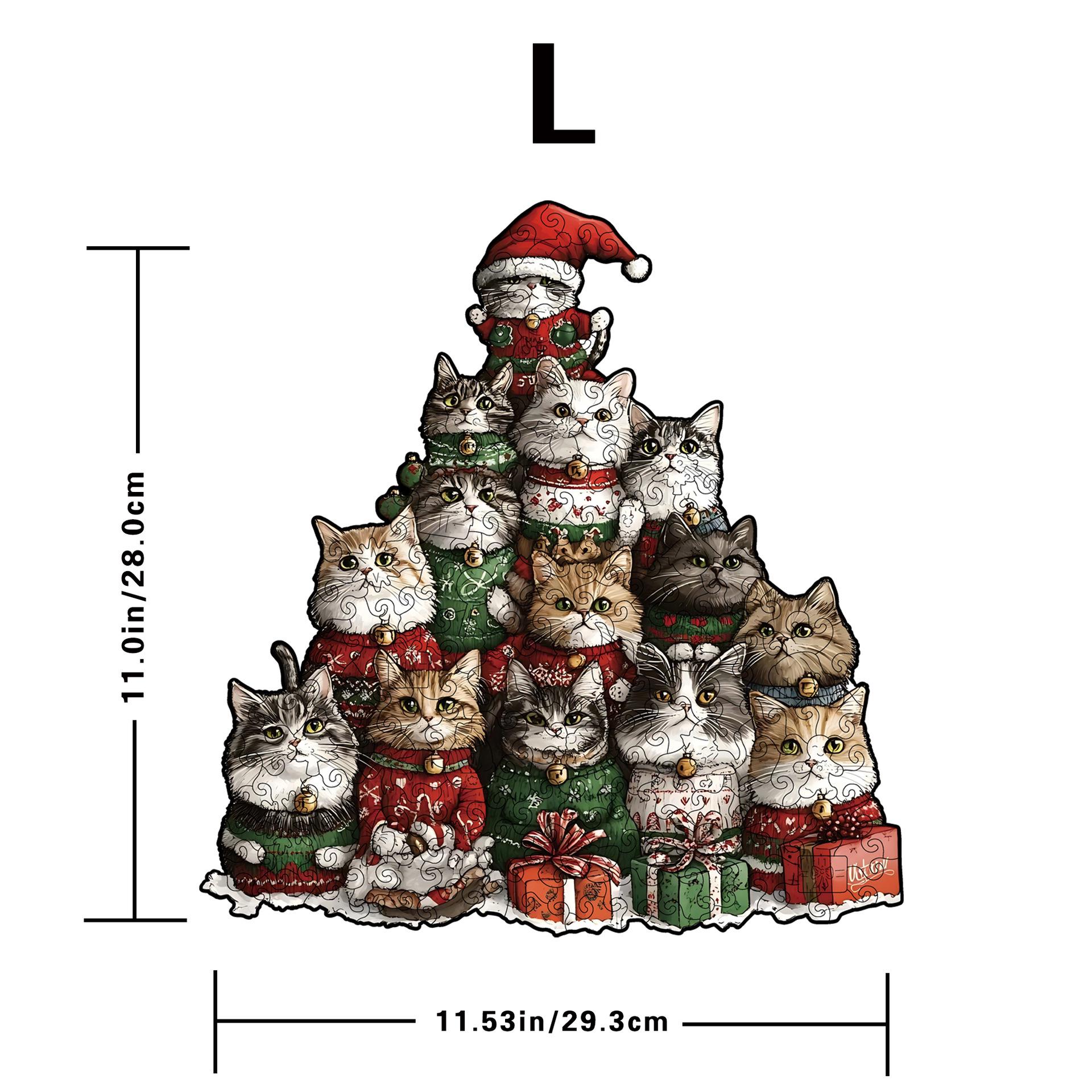 Wacocetoy Christmas Cat Puzzle: Wooden Irregular Shape Interlocking Stress Relief Toy and Gift Box Style
