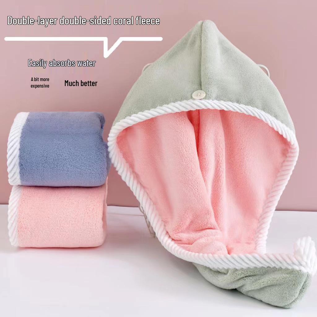 Dubbellagrig Tvåfärgad Korallfleece Snabbtorkande Antibakteriell Hårhånddukshätta & Pannband
