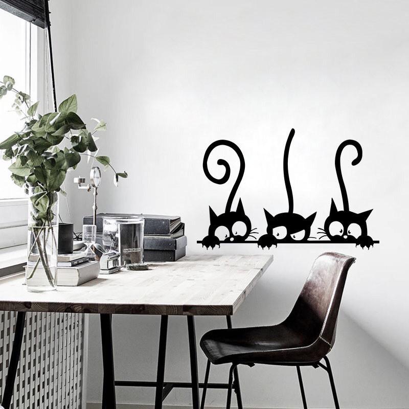 removable three black cat wall stickers art decal mural diy kids bedroom decor