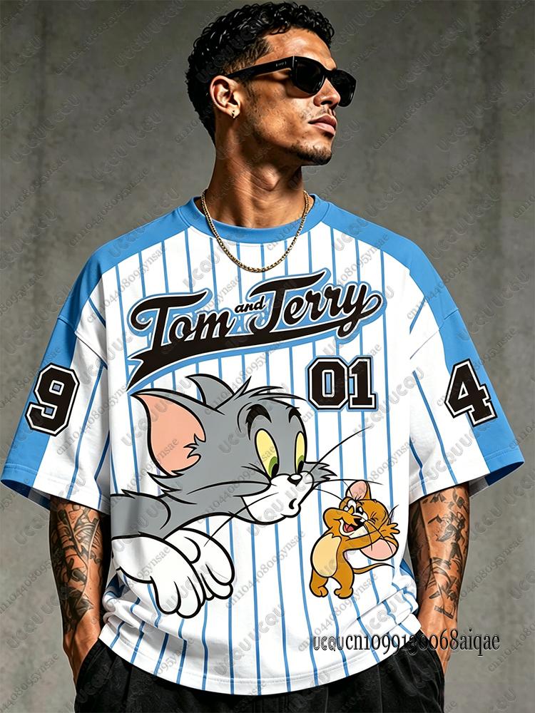 Sommer Klassisch Cartoon Tom & Jerry Print Fußballtrikots Für Männer Frauen Lässig Rundhals Patchwork Kurzarm T-Shirts Mann Sport Oberteile