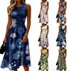 Sleeveless Casual Midi Dress for Women Round Neck Printed Summer Beachwear Flowy A-Line Dress with Shell Pattern