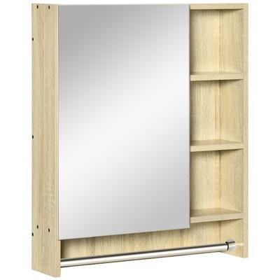 Wall Bathroom Cabinet with Mirror Adjustable Shelves and Towel Rail Compact Design for Sink or Toilet 60x15x70 Cm Oak