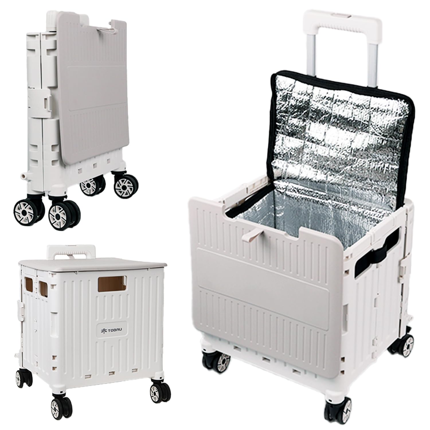 

сумка Переноска-холодильник 4 контейнера грузоподъемность для переноски кемпинг Белый [TOBAU/Холодильник в комплекте] тележка, ящик, складной, колеса, 50 л, тележка, 25 кг, вращение на 360°,