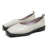 Vintage Square Toe Leather Shoes Woman Shallow Mouth V Open Grandma Shoes Big Size Slip On Microfiber Moccasins Women