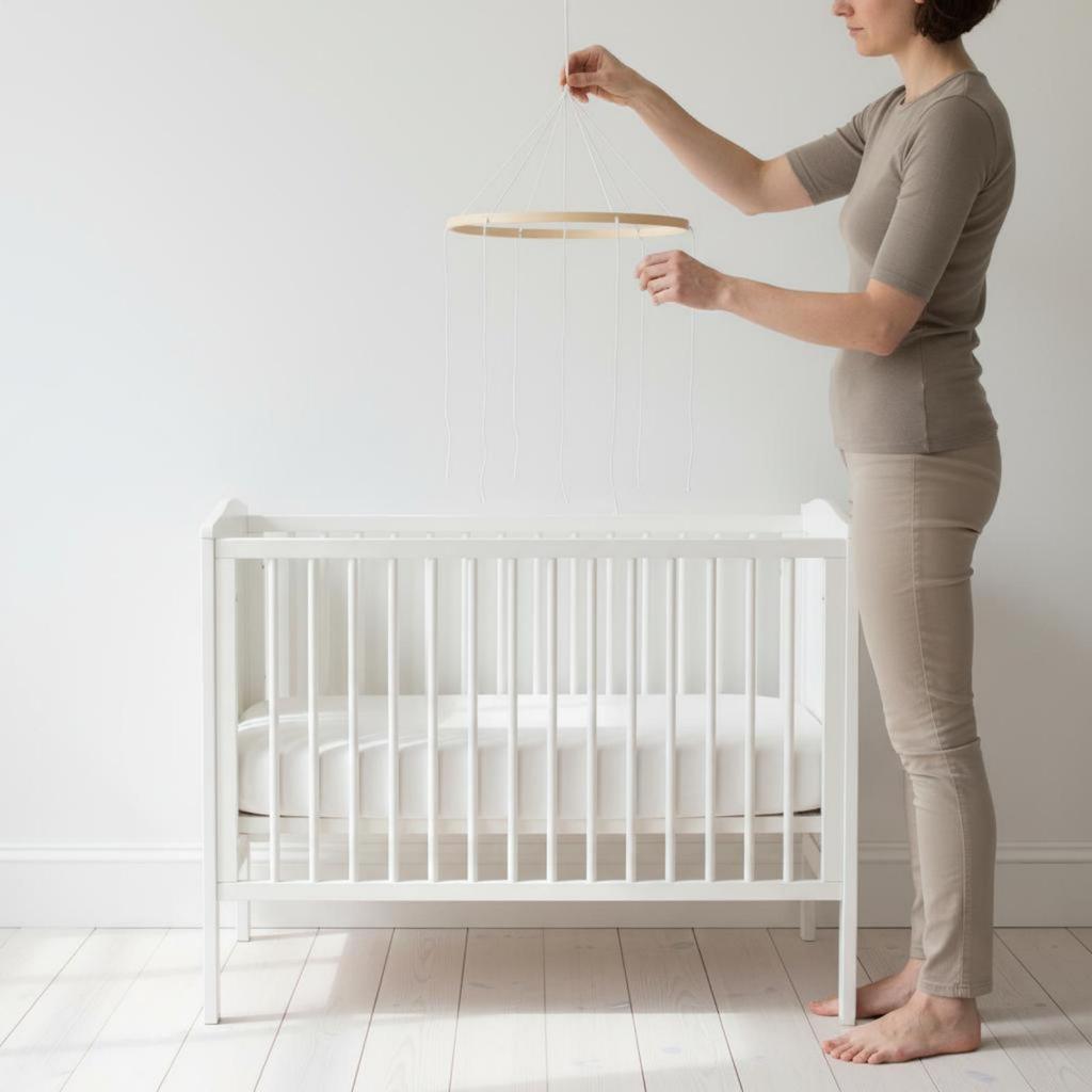 DIY Wooden Mobile Hoop Handmade Bamboo Crib Unfinished Nursery for Newborns, Infants