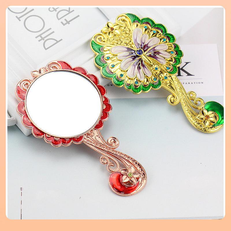 2 Pcs/Set Butterfly Painting Design Vanity Mirror And Comb Set Round Shape Embossed Metal Handheld