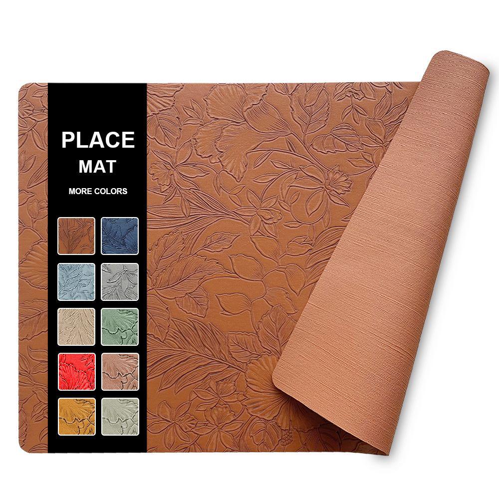 Nordic Light Luxury Double-Sided PU Leather Embossed Placemat, Non-Slip Heat Insulation Table Mat for Hotel & Home Use.