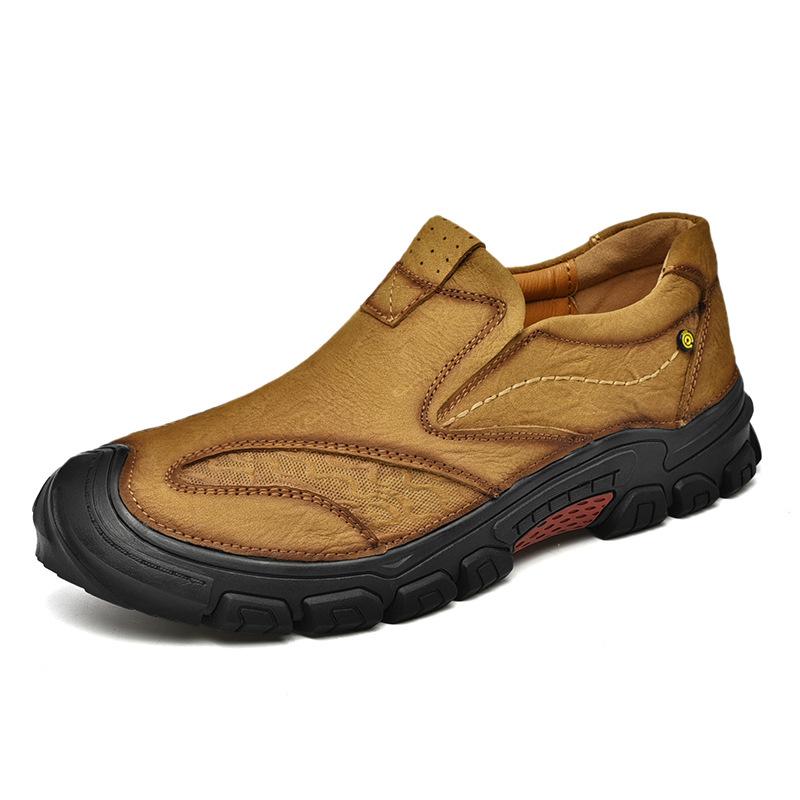 Men's Shoes Work Shoes Outdoor Casual Shoes Big Head Leather Shoes Spring Low-Top Slip-on Closed Toe Frosted Cowhide Surface Hiking Climbing