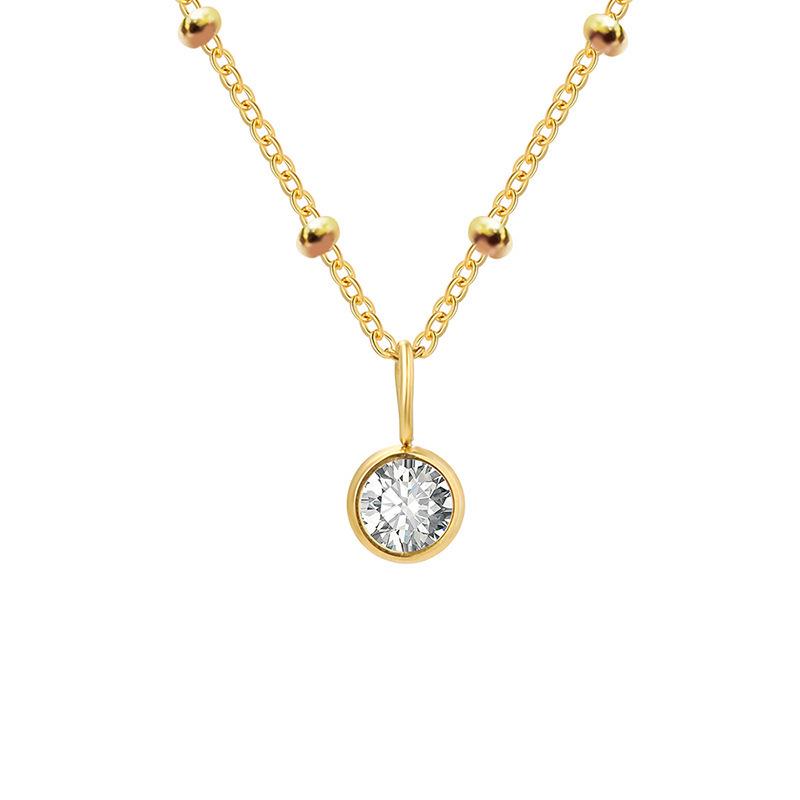 Stainless Steel Vacuum-Plated Birthstone Rhinestone Necklace for Women - Fashionable European & American Style