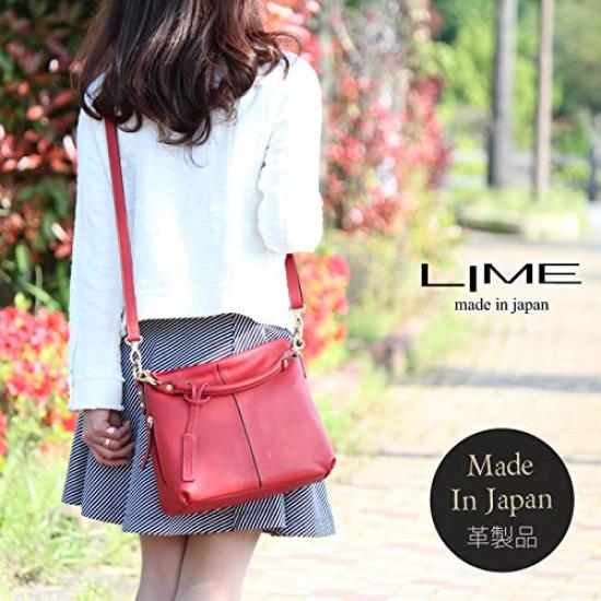 LIME Made in Japan Genuine Leather Shoulder Bag L1801 Red Handbag Leather Made in Japan Lime Zip Shrink Women's 2-Way