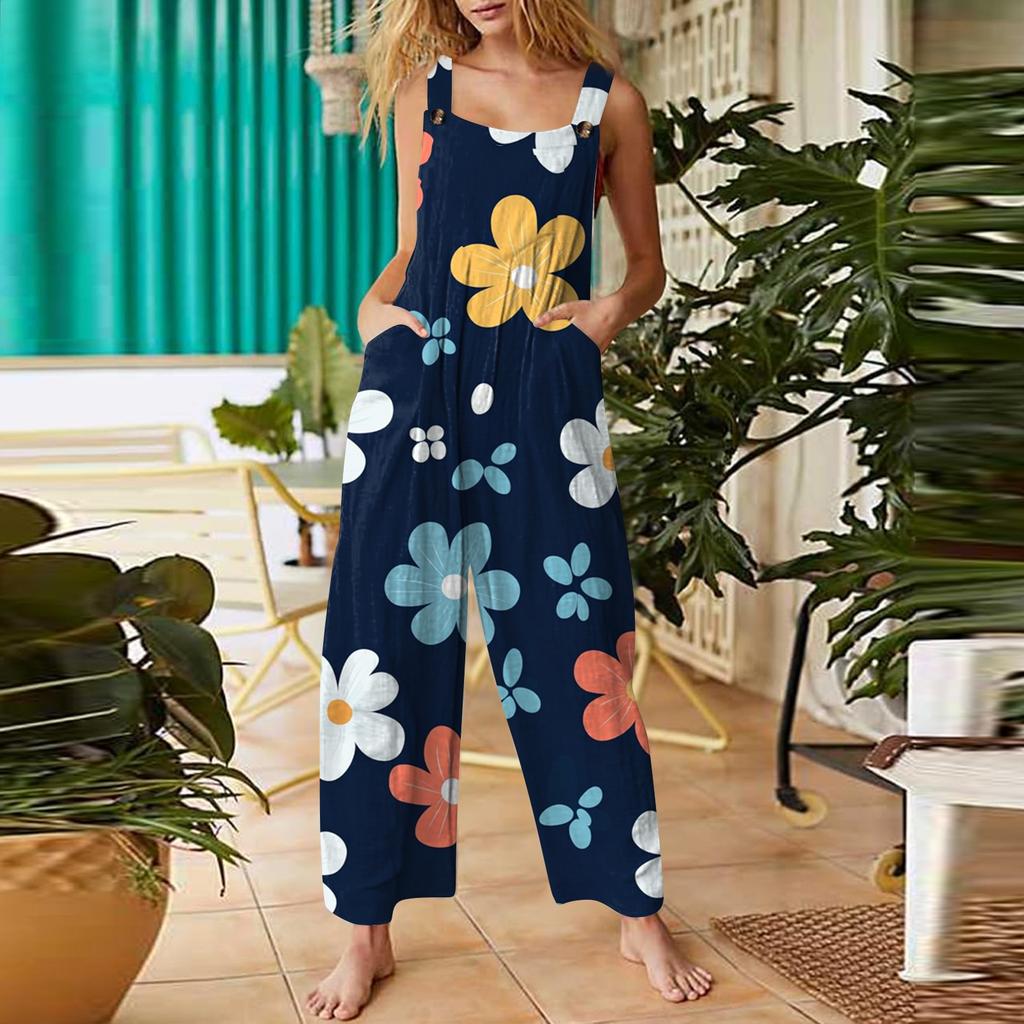 Women's Casual Jumpsuit Sleeveless Fashion Floral Print Jumpsuit