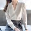 Fashion 2025 Spring Blouses Shirts Long Sleeve V-Neck Office Lady White Chiffon Blouse Shirt Women Tops J755