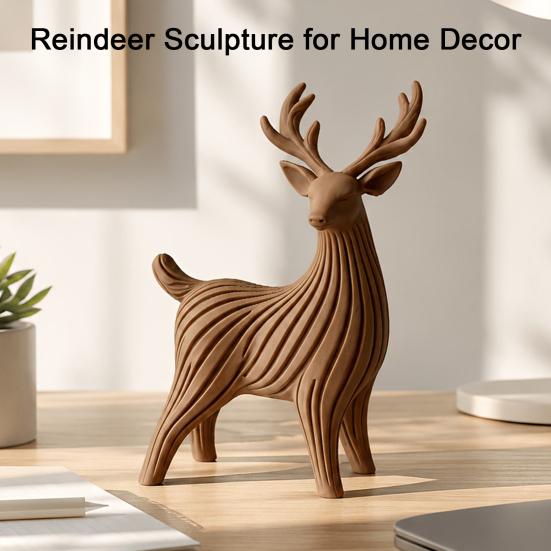 Unique Christmas Gift for Friends 3D Printed Reindeer Figurine, Nordic Style Striped Deer Sculpture Standing Ornament Shelf Home Desktop Ornament,