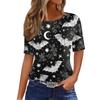 Women's Casual Halloween Short Sleeve Pullover Top Bat Pumpkin Print Round Neck Relaxed Fit Shirt for Fall