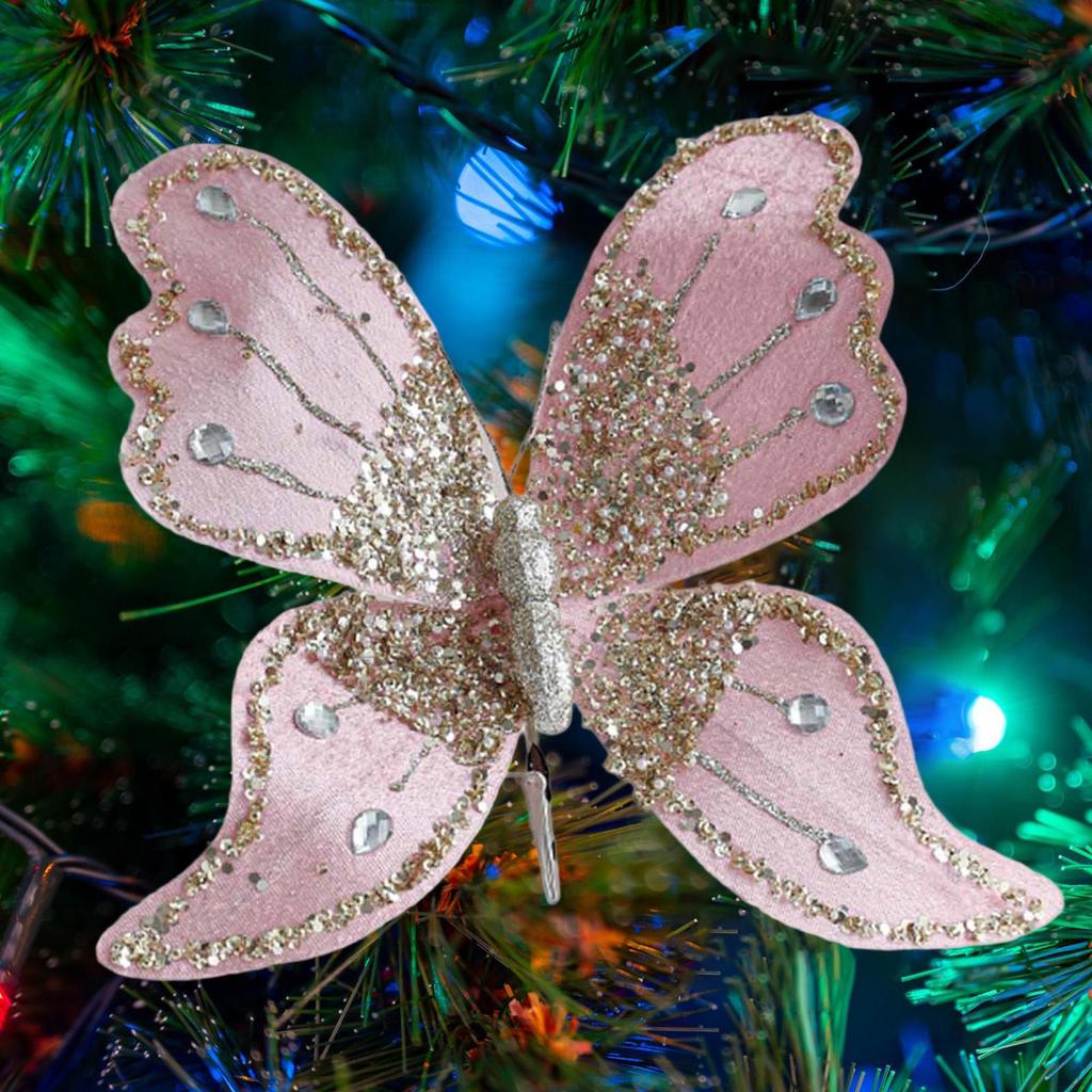 Butterfly Clip Christmas Ornament Artificial Centerpiece Glitter Decorative for Crafts