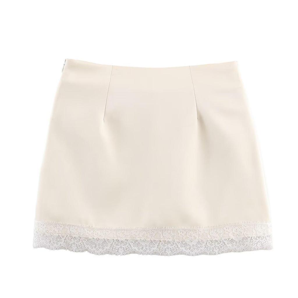 Women's Retro High-Waisted Lace Trim Midi Bodycon Skirt