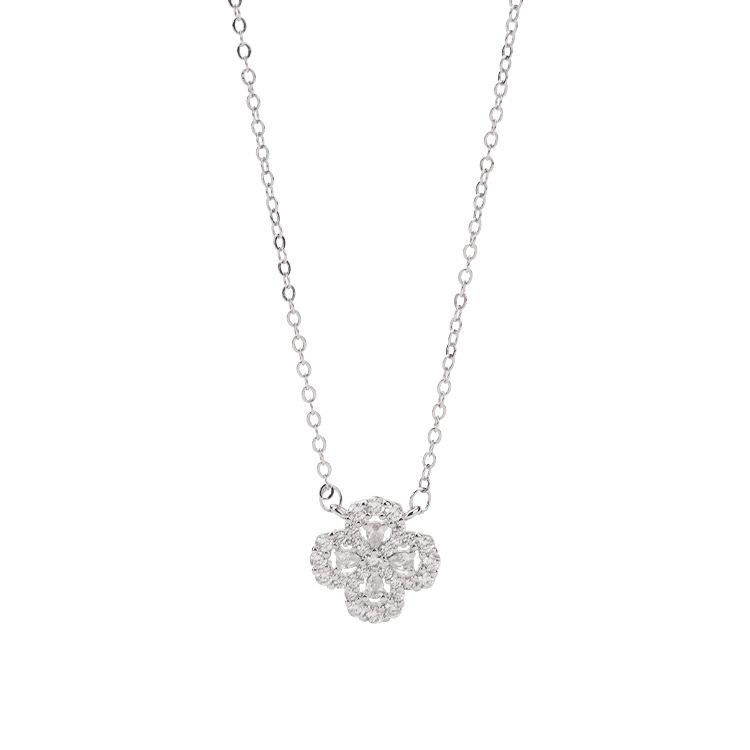 Flash Diamond Zircon Four-Leaf Clover Necklace Women'S Light Luxury High-End Pendant Titanium Steel Non-Fading Collarbone Chain