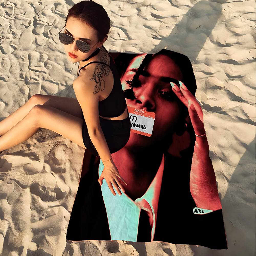 Hot Singer R-RIHANNAS Microfiber Printed Beach Towel Mountain Climbing Yoga Beach Swimming Running Absorbent Soft Towel