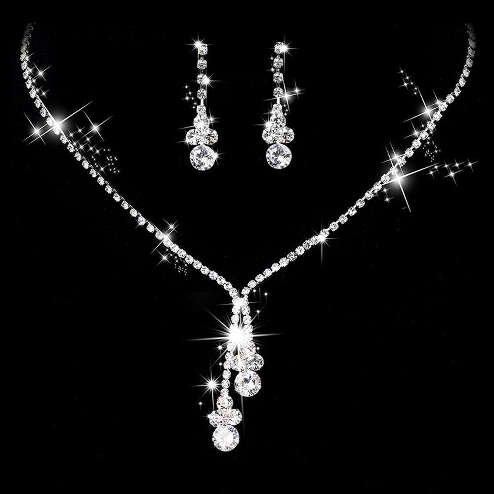 Anniversary Gift Women Necklace Dangle Earrings Water Drop Earrings Bridal Wedding Jewelry Set