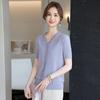 Elegant Summer V-Neck Short-Sleeve T-Shirt for Moms: Light Knitwear for Middle-aged and Elderly Women