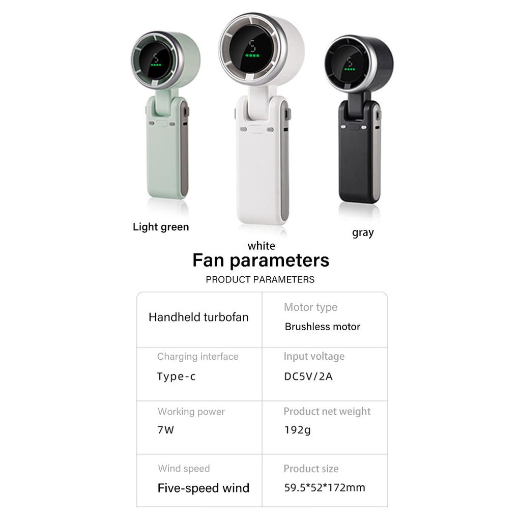 Portable Handheld Fan Adjustable Mini Fan Hair Dryer, 5-speed Bladeless Folding Handheld Fan with Digital Display Screen