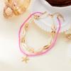 Boho Gold Color Starfish Shell Pendant Necklace for Women Double Layer Rice Beads Sea Shell Choker Summer Beach Party Jewelry