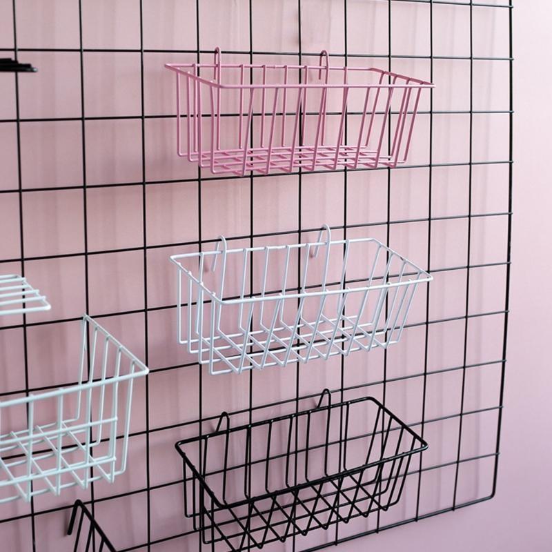 62KD Photo Wall Accessories Hanging Basket Wrought Iron Wall Decoration for Creative Shelf with Hooks